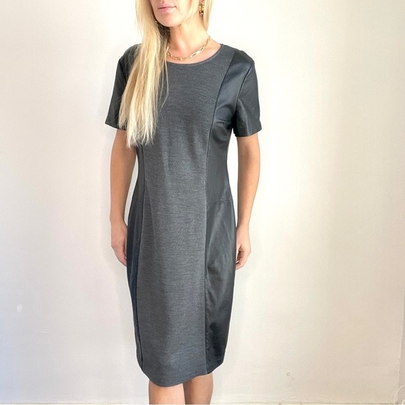 St. John Grey & Black Leather Panel Dress New with tags - Picture 1 of 15
